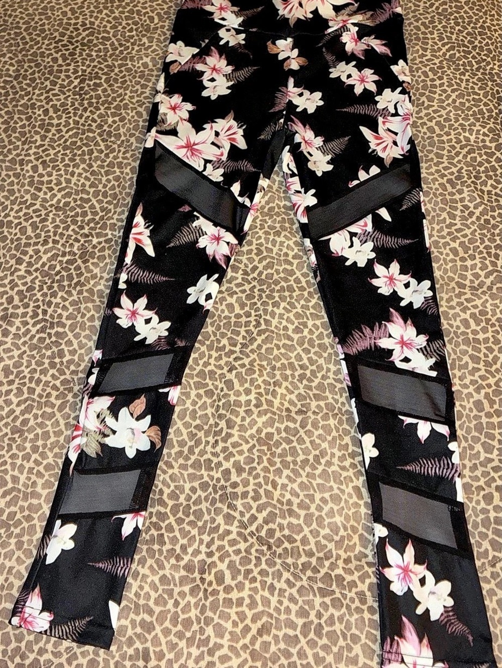 Tropical Floral Mesh Leggings Black & Pink